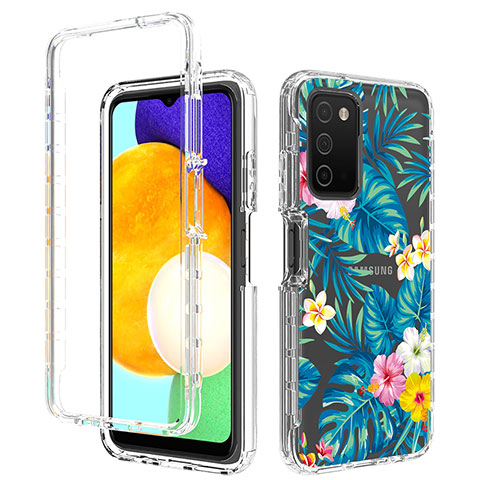 Custodia Silicone Trasparente Ultra Sottile Morbida Cover Fronte e Retro 360 JX4 per Samsung Galaxy A03s Cielo Blu