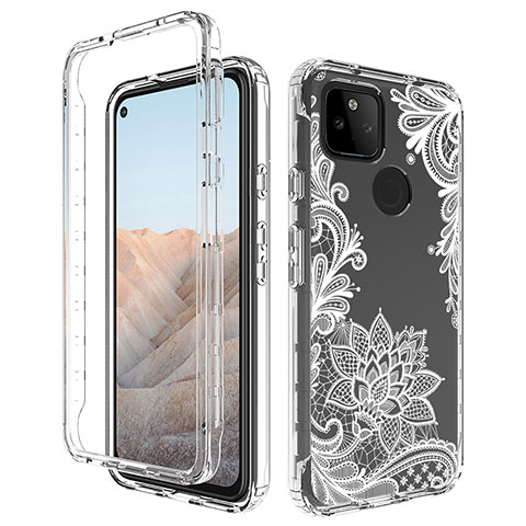 Custodia Silicone Trasparente Ultra Sottile Morbida Cover Fronte e Retro 360 per Google Pixel 5a 5G Bianco