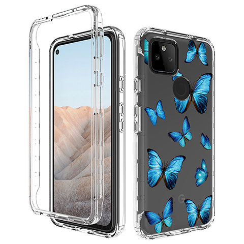 Custodia Silicone Trasparente Ultra Sottile Morbida Cover Fronte e Retro 360 per Google Pixel 5a 5G Blu