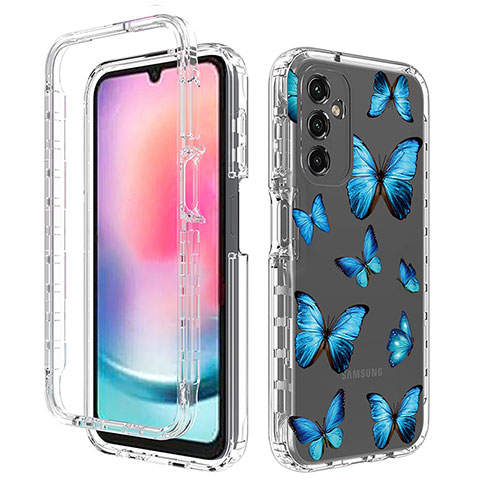 Custodia Silicone Trasparente Ultra Sottile Morbida Cover Fronte e Retro 360 per Samsung Galaxy A24 4G Blu