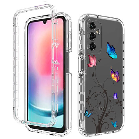 Custodia Silicone Trasparente Ultra Sottile Morbida Cover Fronte e Retro 360 per Samsung Galaxy A24 4G Grigio Scuro