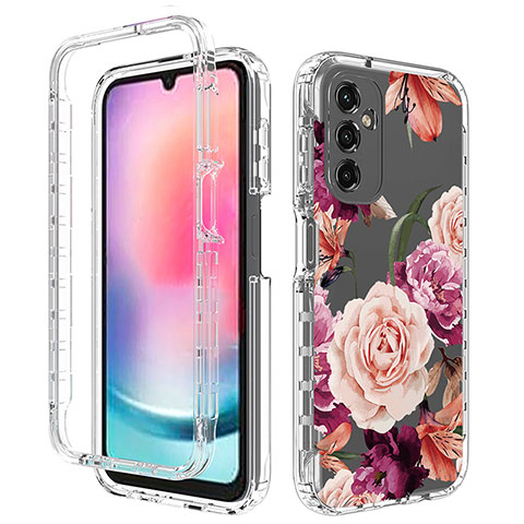 Custodia Silicone Trasparente Ultra Sottile Morbida Cover Fronte e Retro 360 per Samsung Galaxy A24 4G Rosa Caldo