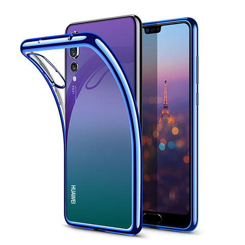 Custodia Silicone Trasparente Ultra Sottile Morbida T08 per Huawei P20 Pro Blu