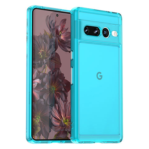 Custodia Silicone Ultra Sottile Morbida 360 Gradi Cover J02S per Google Pixel 7 Pro 5G Ciano