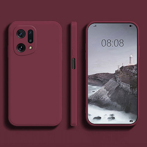 Custodia Silicone Ultra Sottile Morbida 360 Gradi Cover S04 per Oppo Find X5 Pro 5G Rosso