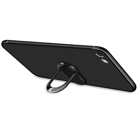 Custodia Silicone Ultra Sottile Morbida con Anello Supporto A03 per Apple iPhone 6 Nero