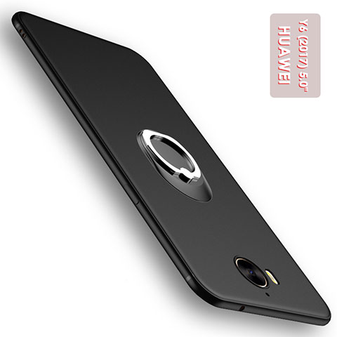 Custodia Silicone Ultra Sottile Morbida con Anello Supporto per Huawei Honor Play 6 Nero