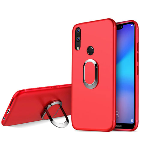 Custodia Silicone Ultra Sottile Morbida con Anello Supporto per Huawei Nova 3e Rosso