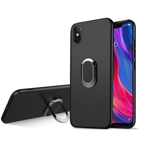 Custodia Silicone Ultra Sottile Morbida con Magnetico Anello Supporto per Xiaomi Mi 8 Screen Fingerprint Edition Nero