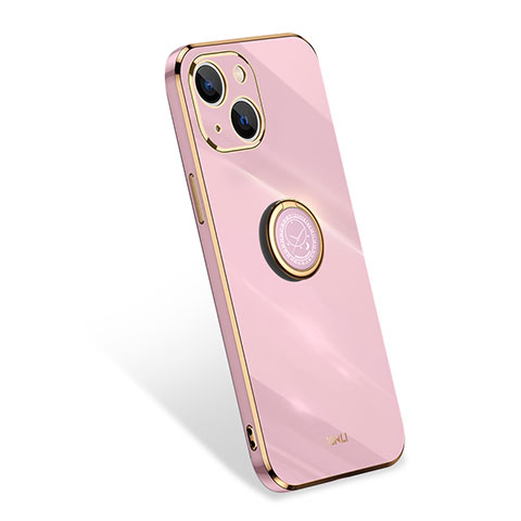 Custodia Silicone Ultra Sottile Morbida Cover con Anello Supporto per Apple iPhone 13 Mini Oro Rosa