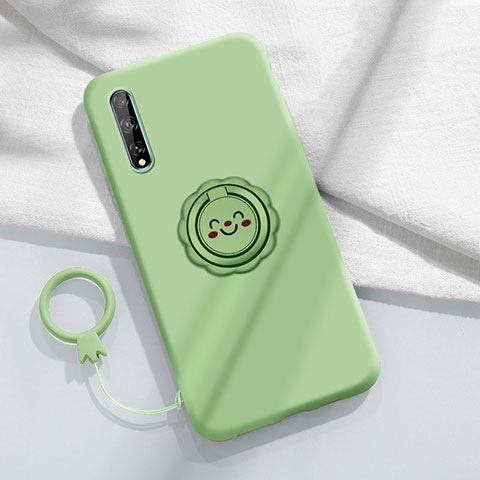 Custodia Silicone Ultra Sottile Morbida Cover con Magnetico Anello Supporto A01 per Huawei Enjoy 10S Ciano