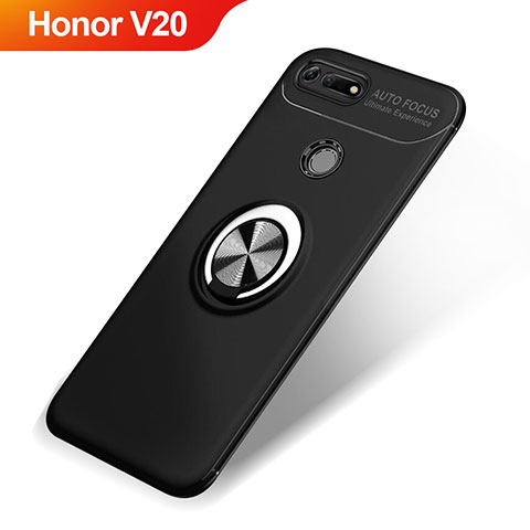 Custodia Silicone Ultra Sottile Morbida Cover con Magnetico Anello Supporto A01 per Huawei Honor V20 Nero