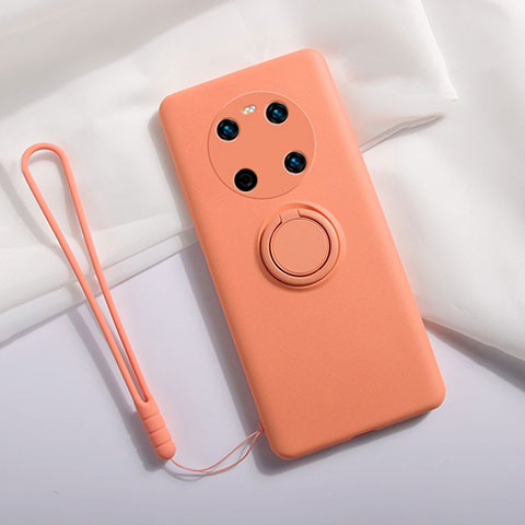 Custodia Silicone Ultra Sottile Morbida Cover con Magnetico Anello Supporto A01 per Huawei Mate 40 Arancione