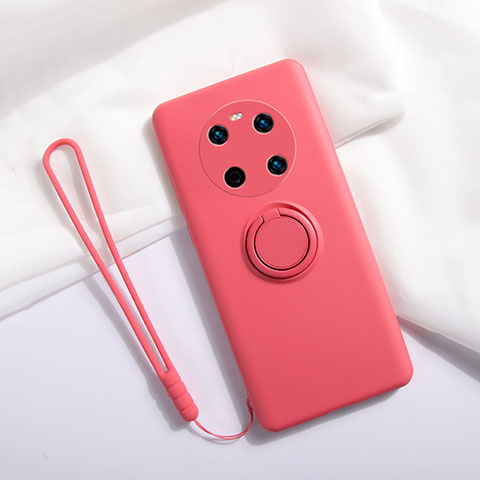 Custodia Silicone Ultra Sottile Morbida Cover con Magnetico Anello Supporto A01 per Huawei Mate 40 Rosso