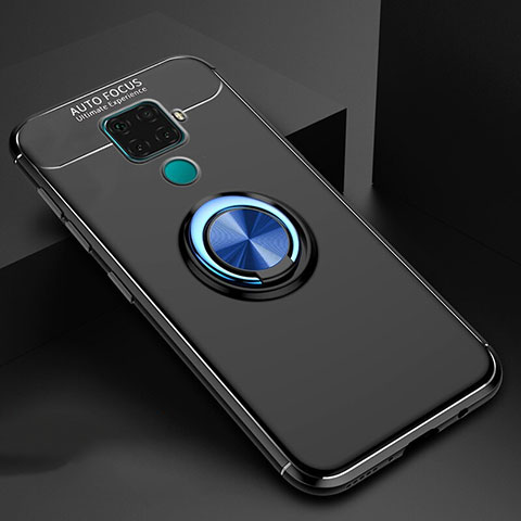 Custodia Silicone Ultra Sottile Morbida Cover con Magnetico Anello Supporto A01 per Huawei Nova 5z Blu e Nero