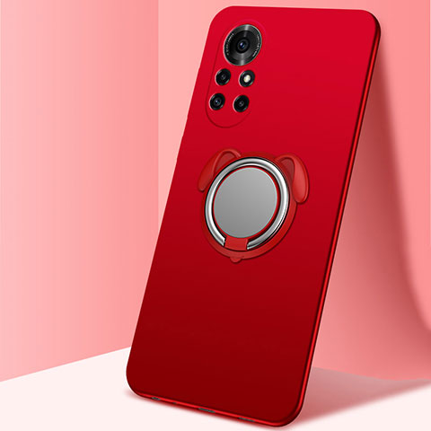 Custodia Silicone Ultra Sottile Morbida Cover con Magnetico Anello Supporto A01 per Huawei Nova 8 5G Rosso