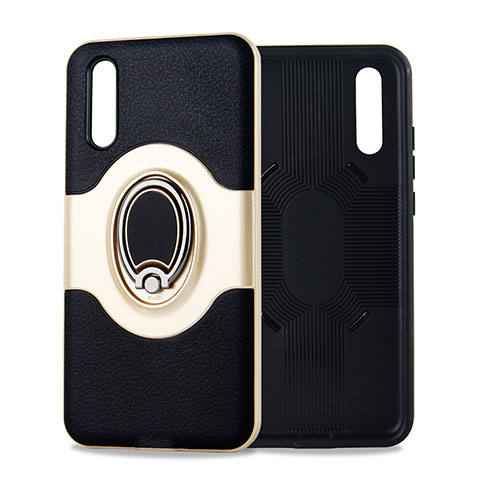 Custodia Silicone Ultra Sottile Morbida Cover con Magnetico Anello Supporto A01 per Huawei P20 Oro