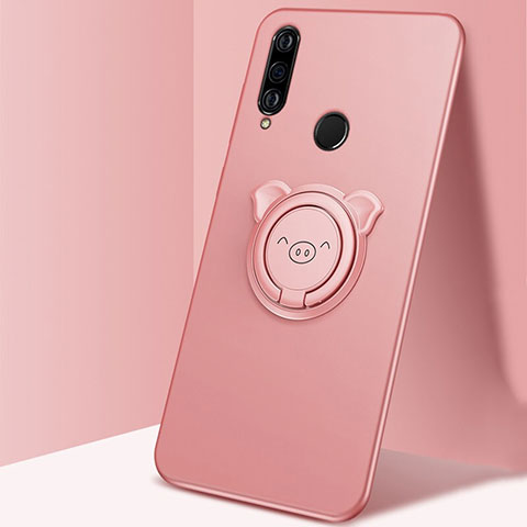 Custodia Silicone Ultra Sottile Morbida Cover con Magnetico Anello Supporto A01 per Huawei P30 Lite XL Oro Rosa