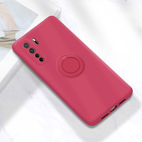 Custodia Silicone Ultra Sottile Morbida Cover con Magnetico Anello Supporto A01 per Huawei P40 Lite 5G Rosso