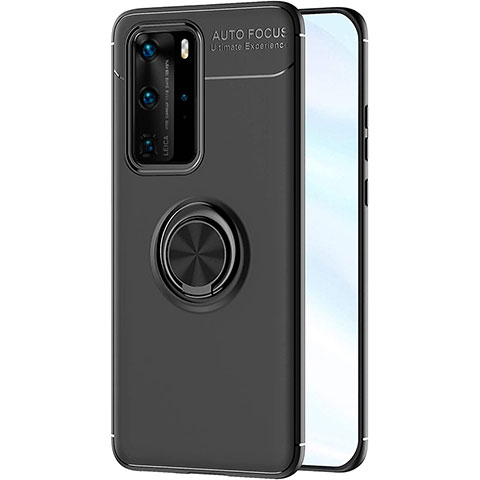 Custodia Silicone Ultra Sottile Morbida Cover con Magnetico Anello Supporto A01 per Huawei P40 Pro Nero