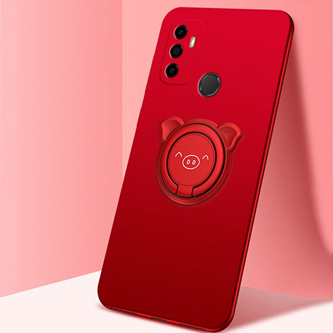 Custodia Silicone Ultra Sottile Morbida Cover con Magnetico Anello Supporto A01 per Oppo A11s Rosso