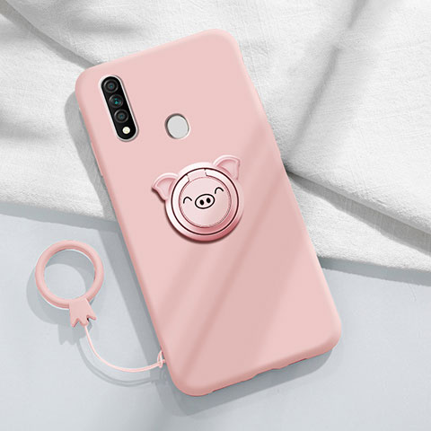 Custodia Silicone Ultra Sottile Morbida Cover con Magnetico Anello Supporto A01 per Oppo A31 Rosa