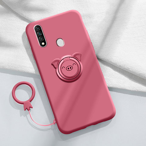 Custodia Silicone Ultra Sottile Morbida Cover con Magnetico Anello Supporto A01 per Oppo A31 Rosso Rosa