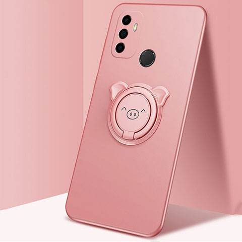 Custodia Silicone Ultra Sottile Morbida Cover con Magnetico Anello Supporto A01 per Oppo A33 Oro Rosa