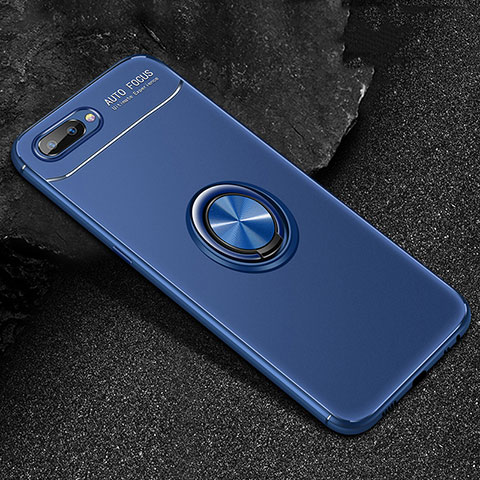 Custodia Silicone Ultra Sottile Morbida Cover con Magnetico Anello Supporto A01 per Oppo A5 Blu