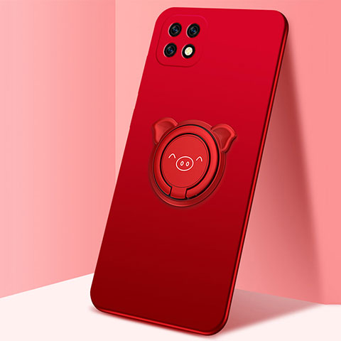 Custodia Silicone Ultra Sottile Morbida Cover con Magnetico Anello Supporto A01 per Oppo A53 5G Rosso