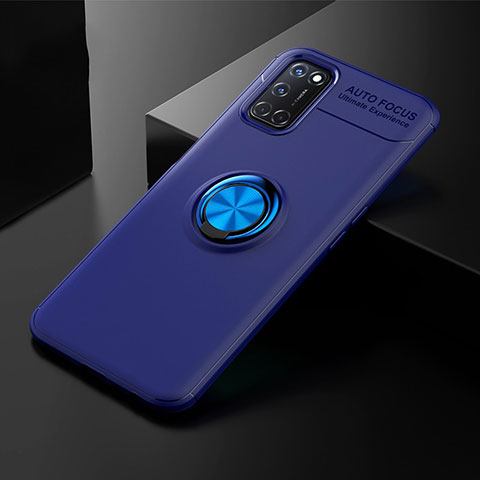 Custodia Silicone Ultra Sottile Morbida Cover con Magnetico Anello Supporto A01 per Oppo A72 Blu