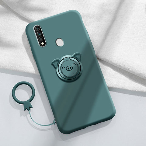 Custodia Silicone Ultra Sottile Morbida Cover con Magnetico Anello Supporto A01 per Oppo A8 Verde