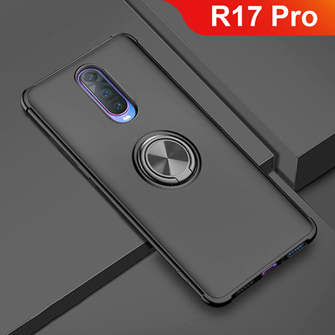 Custodia Silicone Ultra Sottile Morbida Cover con Magnetico Anello Supporto A01 per Oppo R17 Pro Nero