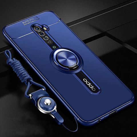 Custodia Silicone Ultra Sottile Morbida Cover con Magnetico Anello Supporto A01 per Oppo Reno2 Blu