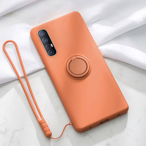 Custodia Silicone Ultra Sottile Morbida Cover con Magnetico Anello Supporto A01 per Oppo Reno3 Pro Arancione