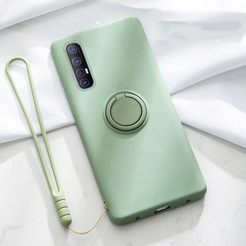 Custodia Silicone Ultra Sottile Morbida Cover con Magnetico Anello Supporto A01 per Oppo Reno3 Pro Verde