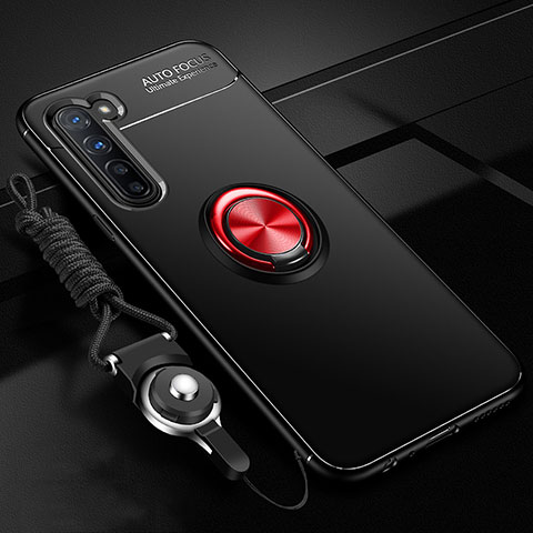 Custodia Silicone Ultra Sottile Morbida Cover con Magnetico Anello Supporto A01 per Oppo Reno3 Rosso e Nero