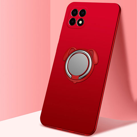 Custodia Silicone Ultra Sottile Morbida Cover con Magnetico Anello Supporto A01 per Oppo Reno4 SE 5G Rosso