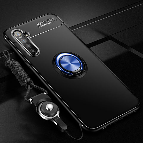 Custodia Silicone Ultra Sottile Morbida Cover con Magnetico Anello Supporto A01 per Realme XT Blu e Nero