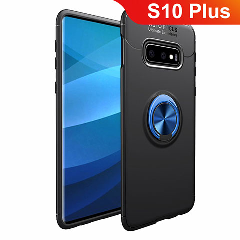 Custodia Silicone Ultra Sottile Morbida Cover con Magnetico Anello Supporto A01 per Samsung Galaxy S10 Plus Blu e Nero