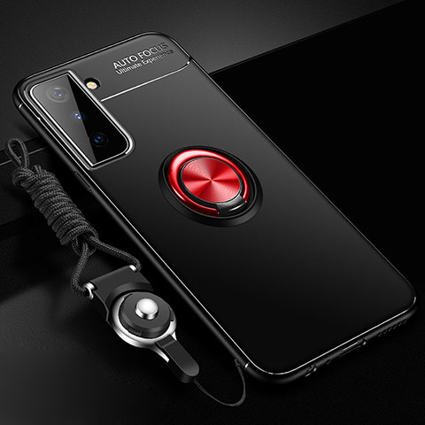 Custodia Silicone Ultra Sottile Morbida Cover con Magnetico Anello Supporto A01 per Samsung Galaxy S21 FE 5G Rosso e Nero