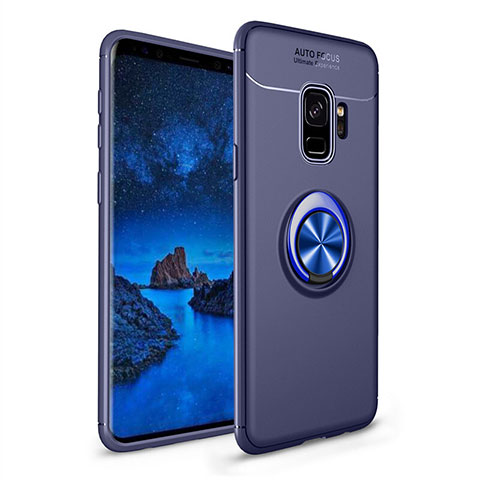 Custodia Silicone Ultra Sottile Morbida Cover con Magnetico Anello Supporto A01 per Samsung Galaxy S9 Blu