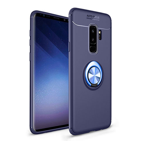 Custodia Silicone Ultra Sottile Morbida Cover con Magnetico Anello Supporto A01 per Samsung Galaxy S9 Plus Blu