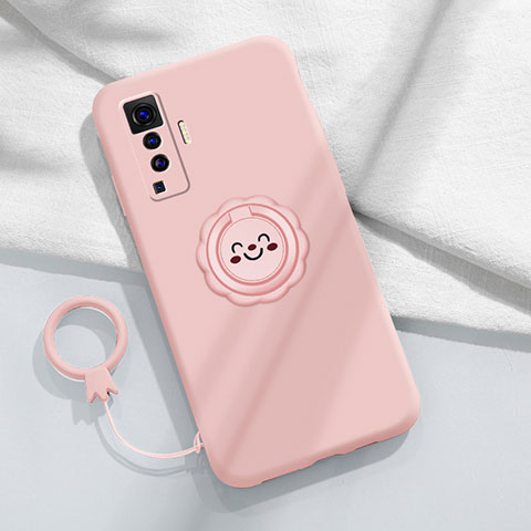 Custodia Silicone Ultra Sottile Morbida Cover con Magnetico Anello Supporto A01 per Vivo X50 5G Rosa