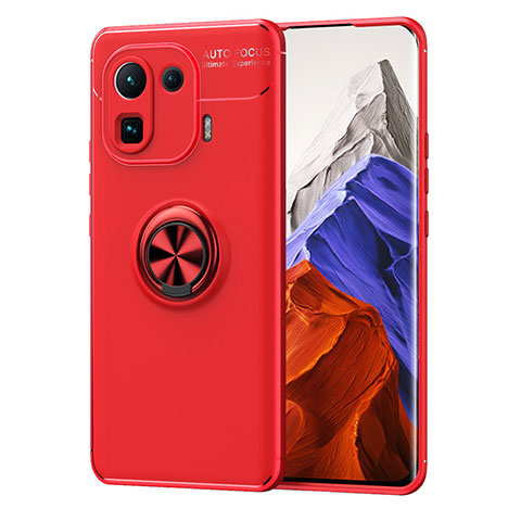 Custodia Silicone Ultra Sottile Morbida Cover con Magnetico Anello Supporto A01 per Xiaomi Mi 11 Pro 5G Rosso