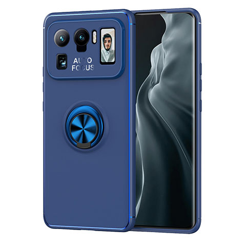 Custodia Silicone Ultra Sottile Morbida Cover con Magnetico Anello Supporto A01 per Xiaomi Mi 11 Ultra 5G Blu