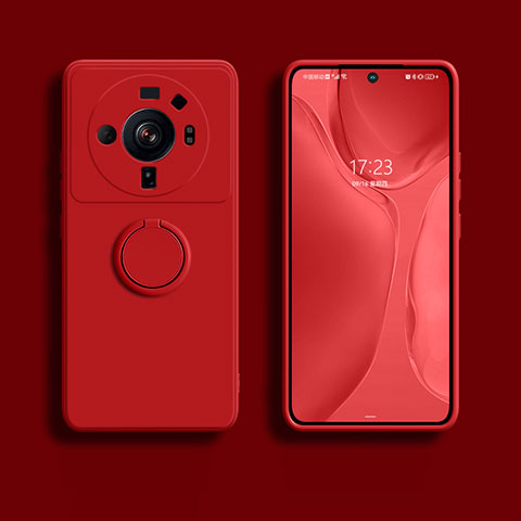 Custodia Silicone Ultra Sottile Morbida Cover con Magnetico Anello Supporto A01 per Xiaomi Mi 12 Ultra 5G Rosso