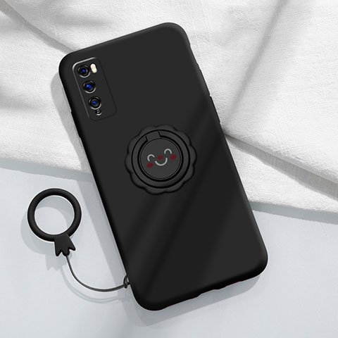 Custodia Silicone Ultra Sottile Morbida Cover con Magnetico Anello Supporto A02 per Huawei Enjoy 20 Pro 5G Nero