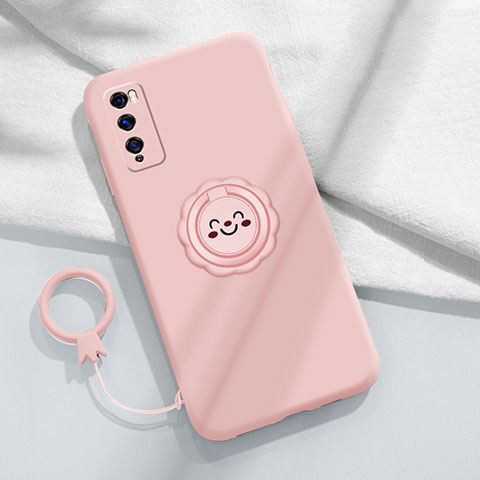 Custodia Silicone Ultra Sottile Morbida Cover con Magnetico Anello Supporto A02 per Huawei Enjoy 20 Pro 5G Rosa