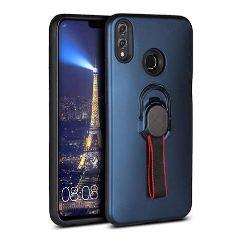 Custodia Silicone Ultra Sottile Morbida Cover con Magnetico Anello Supporto A02 per Huawei Honor View 10 Lite Blu